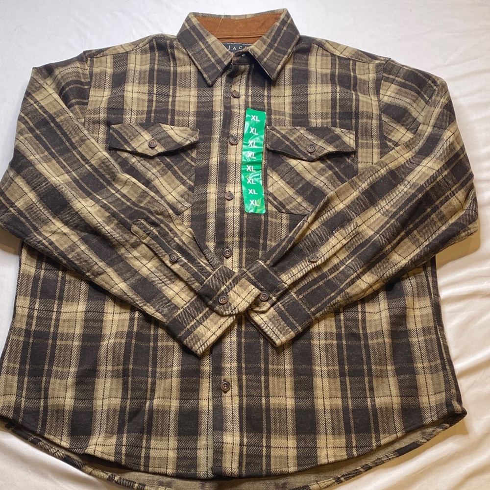 JACHS Men's Brown Heavyweight Plaid‎ Shirt